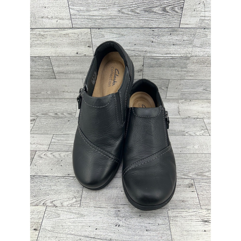 Clarks Collection Black Leather Zip Side Ankle Bootie Women's Shoes Size 9M‎